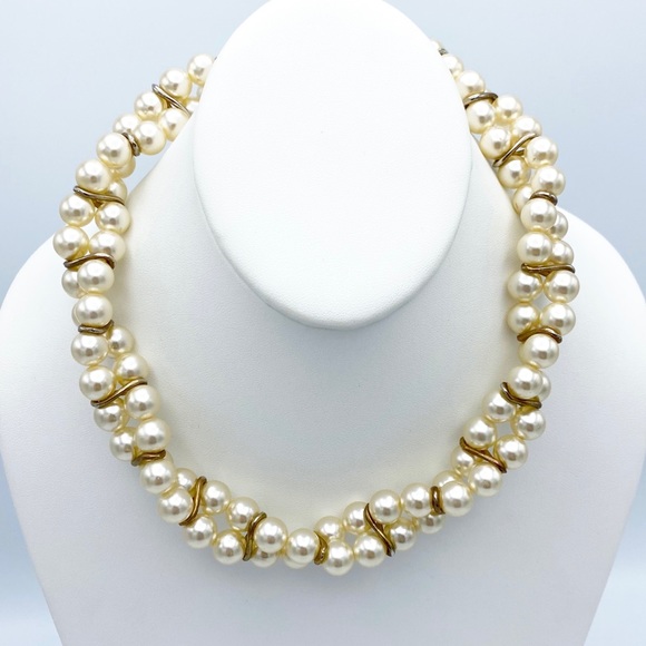 Champagne Faux Pearl Twisted Collar Necklace Vintage Inspired Necklace - Picture 6 of 10